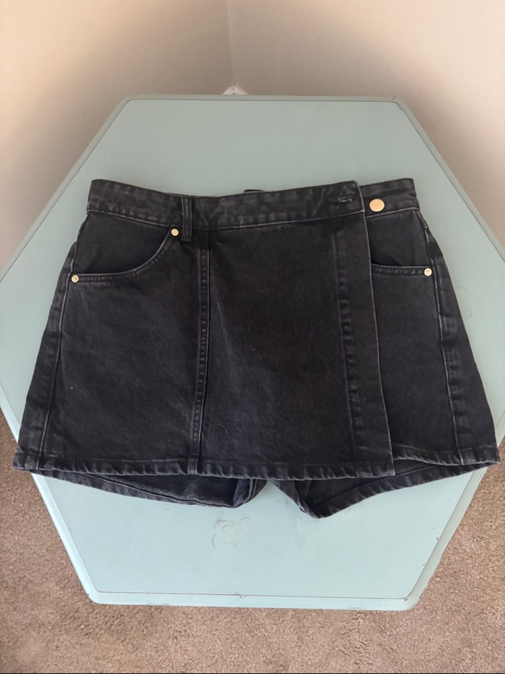 Zara Black Denim Skort with Gold-Tone Rivets